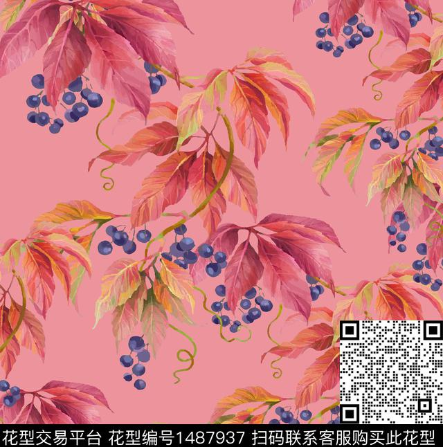 0330-1-3.jpg - 1487937 - 绿植树叶 民族风 花卉 - 数码印花花型 － 女装花型设计 － 瓦栏
