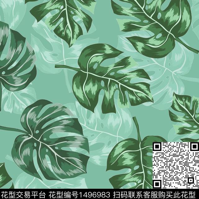 22.5.21.热带树叶.jpg - 1496983 - 绿植树叶 - 数码印花花型 － 女装花型设计 － 瓦栏