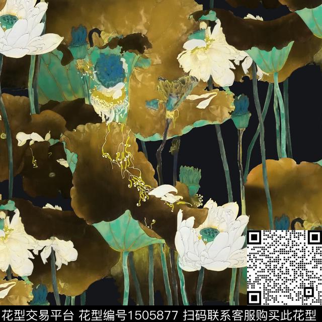 R2207091A.jpg - 1505877 - 荷花 旗袍 香云纱 - 数码印花花型 － 女装花型设计 － 瓦栏