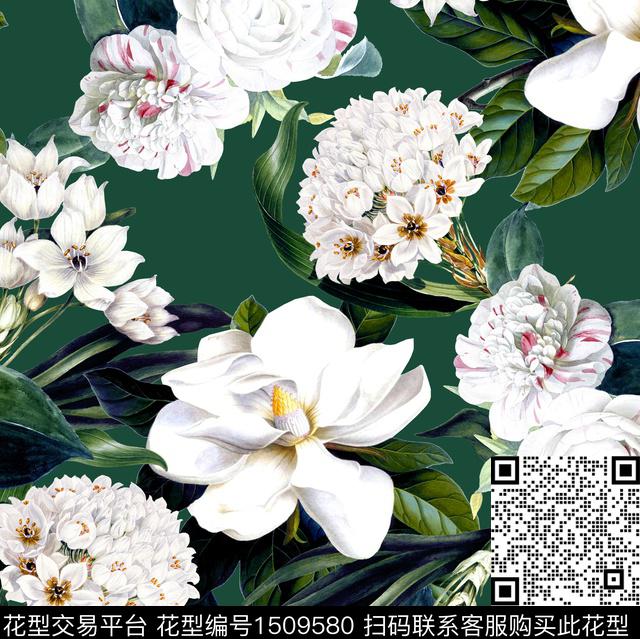 R2208067.jpg - 1509580 - 大花 玉兰花 绿色系 - 数码印花花型 － 女装花型设计 － 瓦栏