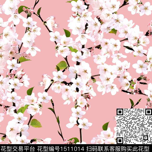 R2204038.jpg - 1511014 - 桃花 樱花 清爽底花卉 - 数码印花花型 － 女装花型设计 － 瓦栏