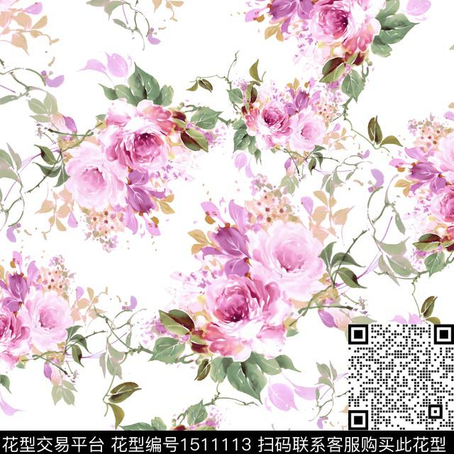 R2103051A.jpg - 1511113 - 手绘花卉 粉红 清爽底花卉 - 数码印花花型 － 女装花型设计 － 瓦栏