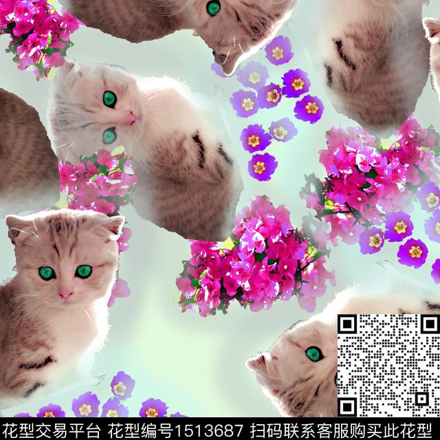 88383.jpg - 1513687 - 花卉 猫 抽象 - 数码印花花型 － 礼品花型设计 － 瓦栏