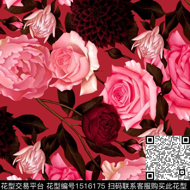 R2210041.jpg - 1516175 - 玫瑰花 月季花 手绘大花 - 数码印花花型 － 女装花型设计 － 瓦栏