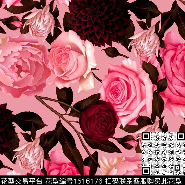 R2210041A.jpg - 1516176 - 玫瑰花 月季花 手绘大花 - 数码印花花型 － 女装花型设计 － 瓦栏