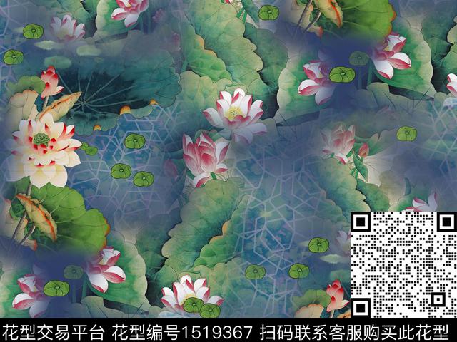 h2266.jpg - 1519367 - 绿植树叶 花卉 香云纱 - 数码印花花型 － 女装花型设计 － 瓦栏