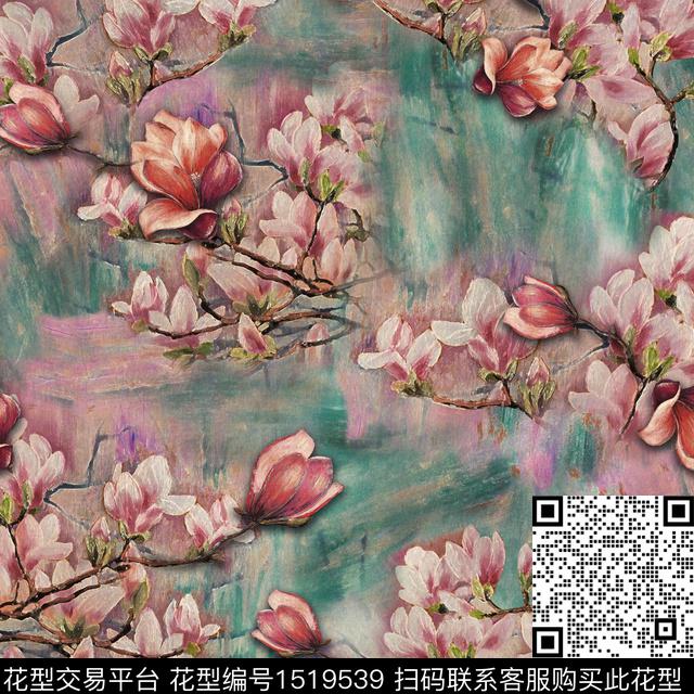 12-J1219.jpg - 1519539 - 数码花型 花卉 油画花型 - 数码印花花型 － 女装花型设计 － 瓦栏