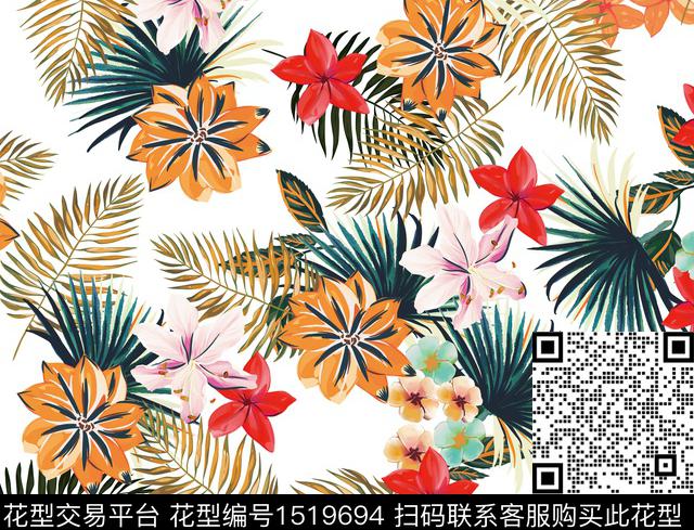 guan1025.jpg - 1519694 - 手绘 热带花型 白底花 - 数码印花花型 － 女装花型设计 － 瓦栏