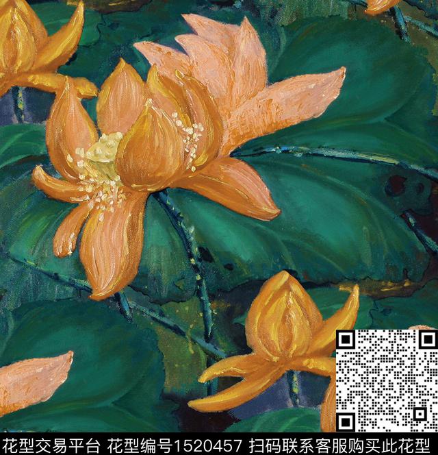 R2211100A.jpg - 1520457 - 荷花 油画花型 中老年 - 数码印花花型 － 女装花型设计 － 瓦栏