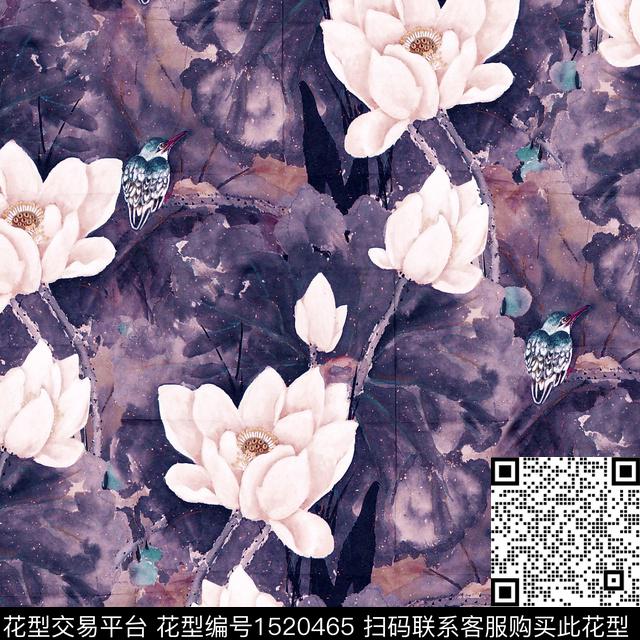 R2211104A.jpg - 1520465 - 荷花 中老年 国画 - 数码印花花型 － 女装花型设计 － 瓦栏