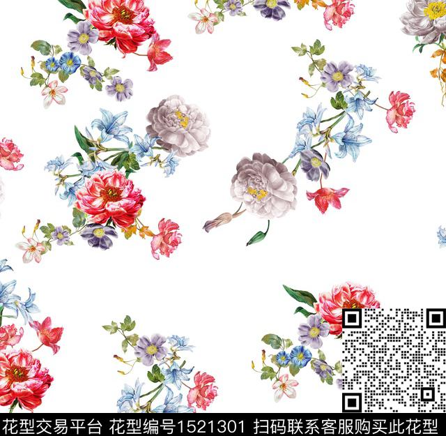 guan1045.jpg - 1521301 - 复古 花卉 白底花 - 数码印花花型 － 女装花型设计 － 瓦栏