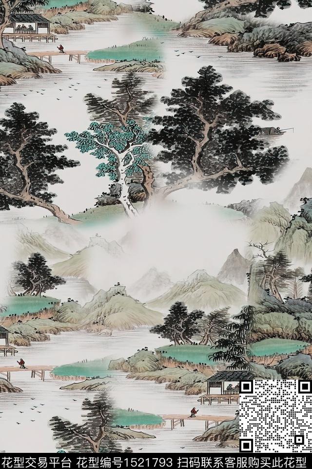 CCCC1191.jpg - 1521793 - 香云纱 中老年 国画 - 数码印花花型 － 女装花型设计 － 瓦栏