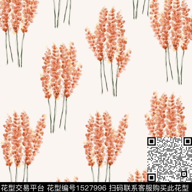 未命名作品(180).jpg - 1527996 - 风格化花卉 花簇 橘色 - 数码印花花型 － 女装花型设计 － 瓦栏