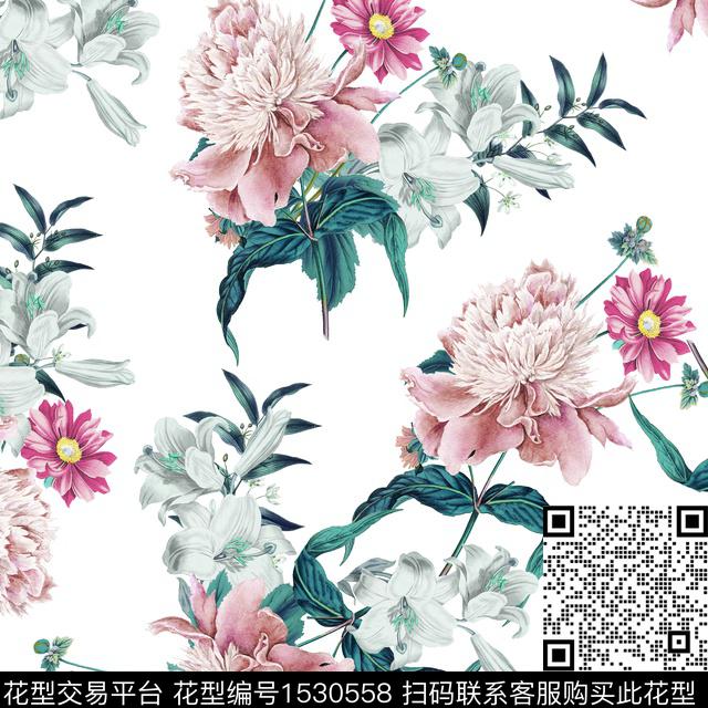 guan1099.jpg - 1530558 - 复古 花卉 白底花 - 数码印花花型 － 女装花型设计 － 瓦栏