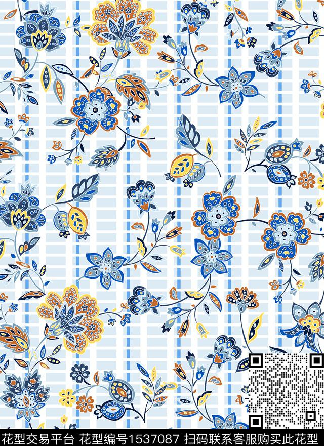 XZ4649.jpg - 1537087 - 几何 小清新 花卉 - 数码印花花型 － 女装花型设计 － 瓦栏