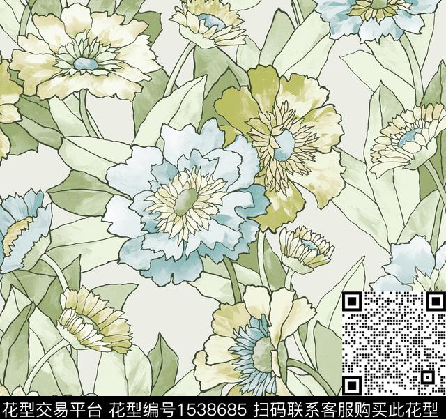 20001-LEAF.jpg - 1538685 - 大花 线条 抽象花卉 - 数码印花花型 － 女装花型设计 － 瓦栏