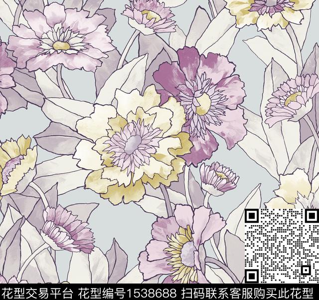 20001-VIOLET.jpg - 1538688 - 大花 线条 抽象花卉 - 数码印花花型 － 女装花型设计 － 瓦栏