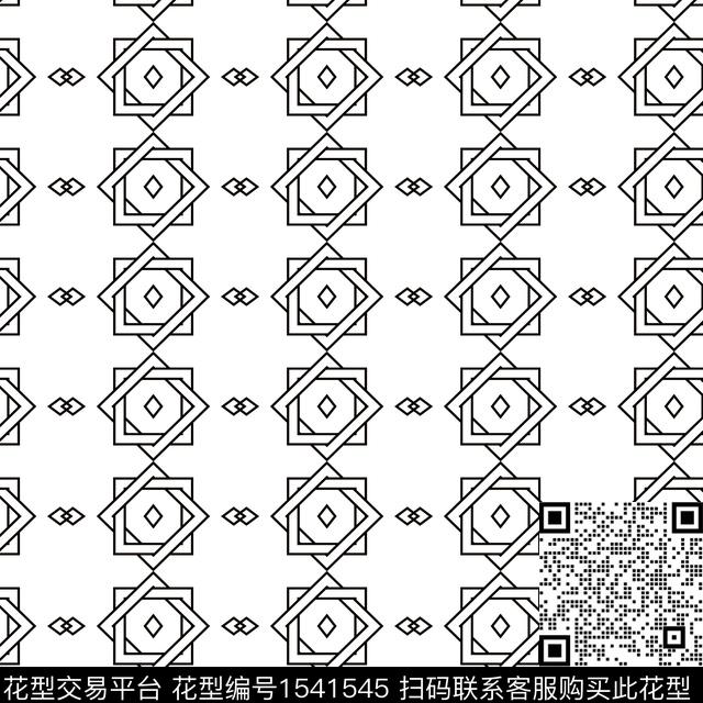 白方形星星四方.jpg - 1541545 - 女装 复古 几何 - 传统印花花型 － 女装花型设计 － 瓦栏