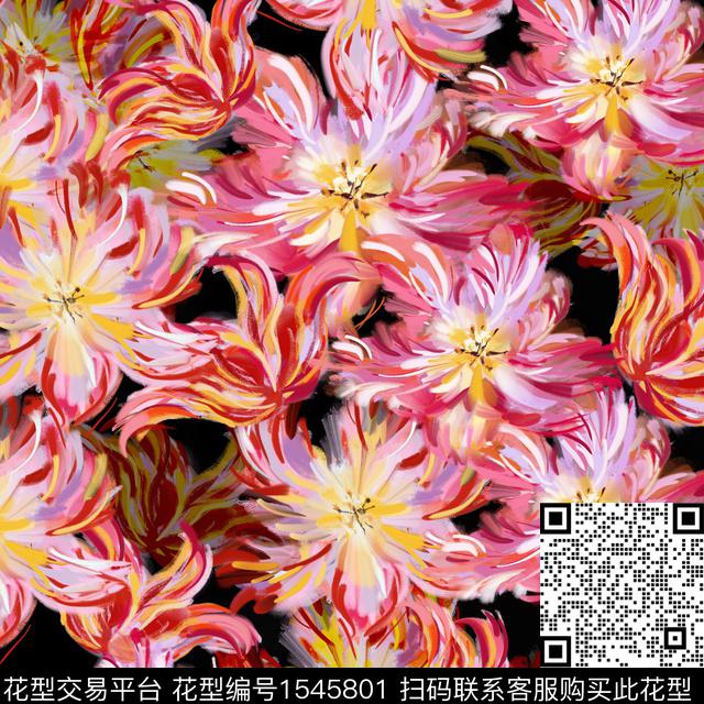 D00E9D2D-BC8A-4678-9275-A42A687060E8.jpg - 1545801 - 大花 黑底花卉 抽象花卉 - 数码印花花型 － 女装花型设计 － 瓦栏