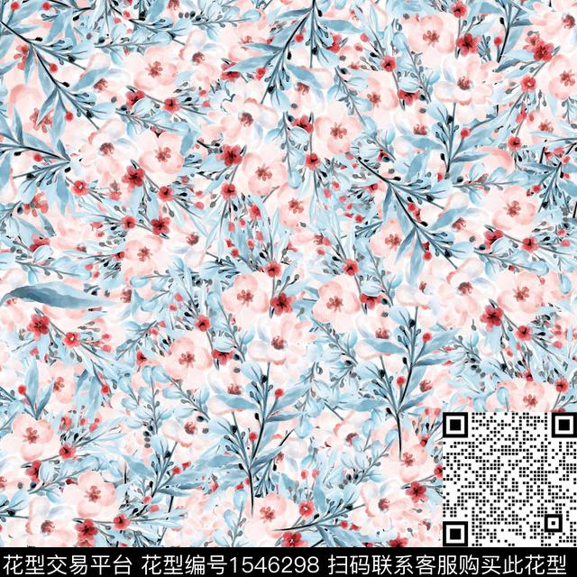 手绘花碎花.jpg - 1546298 - 女装 水彩 水彩花卉 - 数码印花花型 － 女装花型设计 － 瓦栏