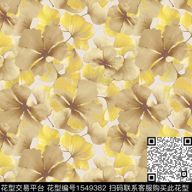 ZZ406 p beige.jpg - 1549382 - 花卉 满版散花 杏叶 - 数码印花花型 － 女装花型设计 － 瓦栏