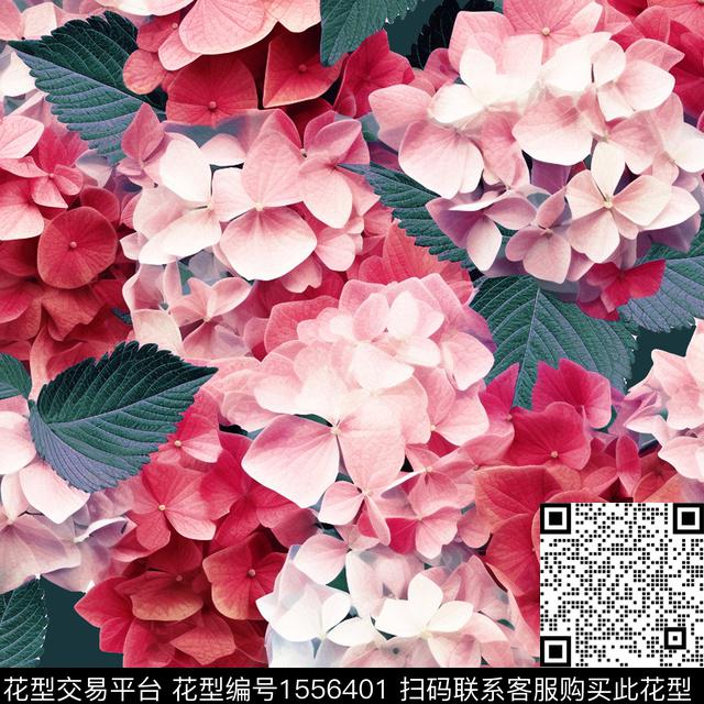 ZZ453 pat v.jpg - 1556401 - 花卉 绣球花 叶子 - 数码印花花型 － 女装花型设计 － 瓦栏