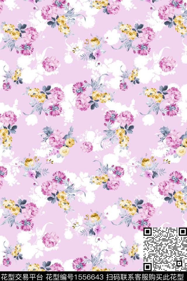 XZ5232.jpg - 1556643 - 剪影 小碎花 花卉 - 数码印花花型 － 女装花型设计 － 瓦栏