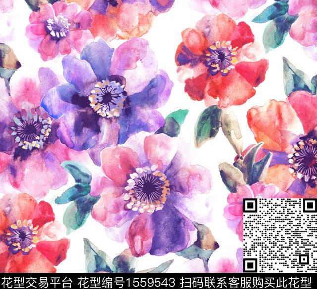 AM16P146 pat.jpg - 1559543 - 大花 水彩 花卉 - 数码印花花型 － 女装花型设计 － 瓦栏