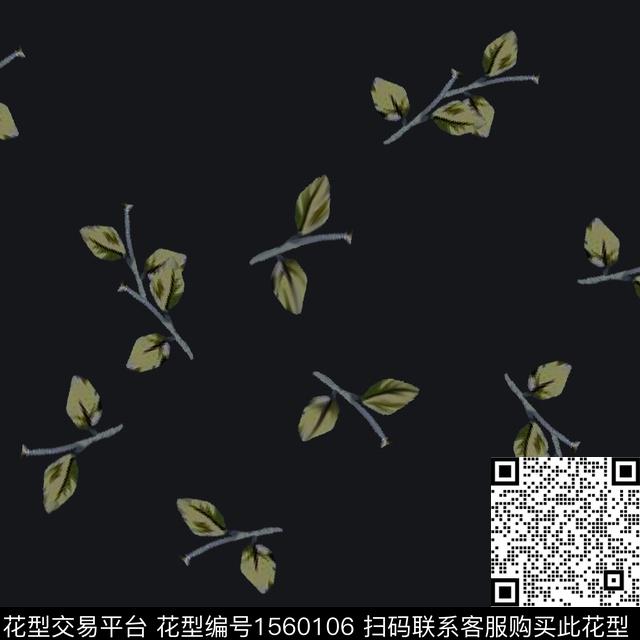 tugas 301.jpg - 1560106 - 黑底花卉 绿植树叶 树枝 - 数码印花花型 － 女装花型设计 － 瓦栏