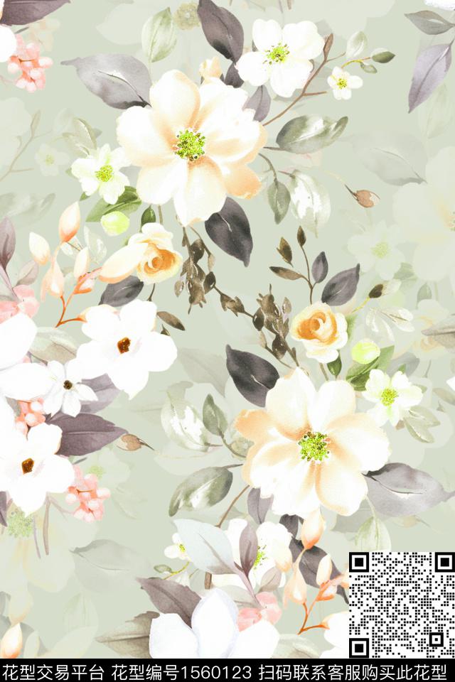 XZ5340.jpg - 1560123 - 水彩 花卉 影花 - 数码印花花型 － 女装花型设计 － 瓦栏