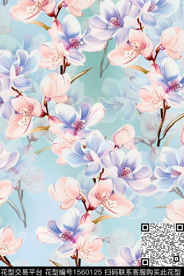 XZ5342.jpg - 1560125 - 水彩 花卉 影花 - 数码印花花型 － 女装花型设计 － 瓦栏