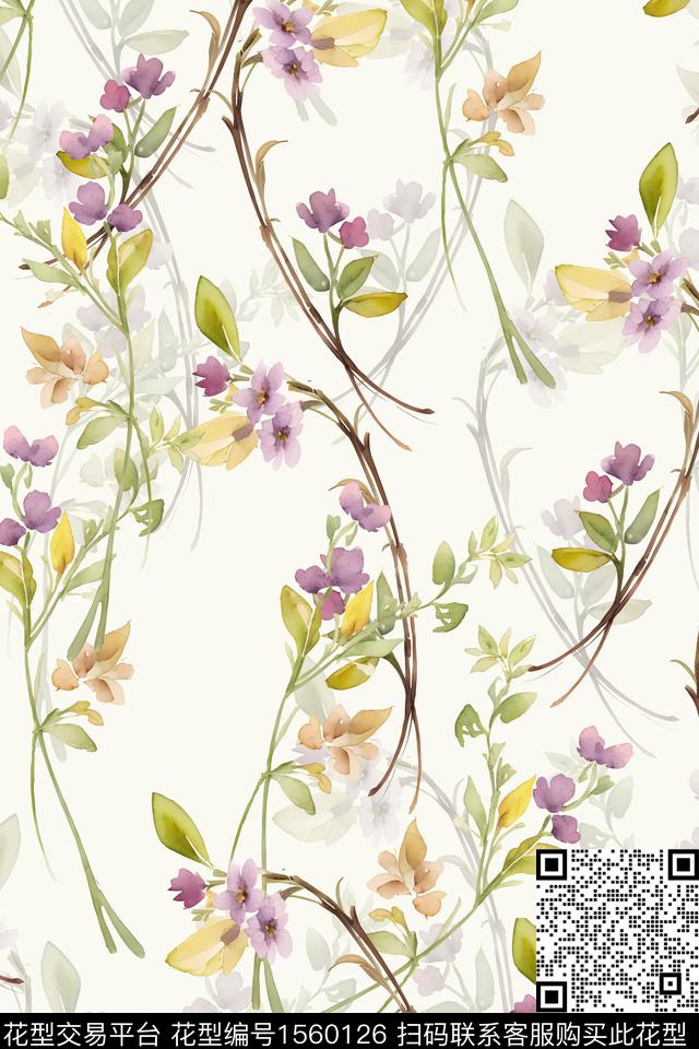 XZ5343.jpg - 1560126 - 水彩 花卉 影花 - 数码印花花型 － 女装花型设计 － 瓦栏