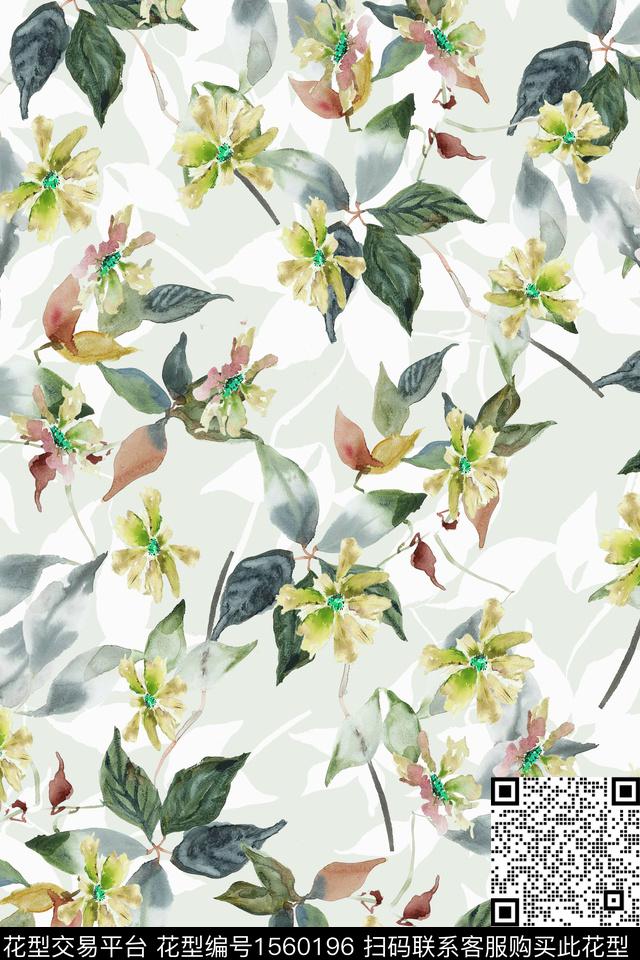 XZ5347.jpg - 1560196 - 水彩 花卉 剪影 - 数码印花花型 － 女装花型设计 － 瓦栏