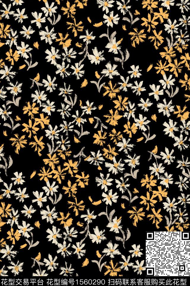 深色花卉07.jpg - 1560290 - 笔触 花卉 黑底花卉 - 数码印花花型 － 女装花型设计 － 瓦栏