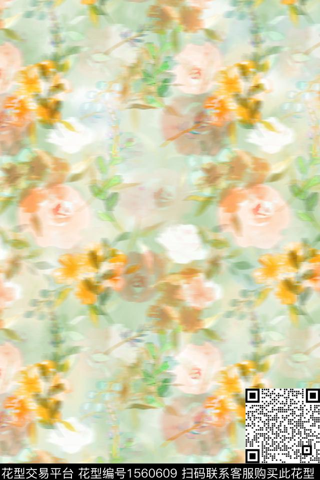 XZ5359.jpg - 1560609 - 花卉 抽象 模糊 - 数码印花花型 － 女装花型设计 － 瓦栏