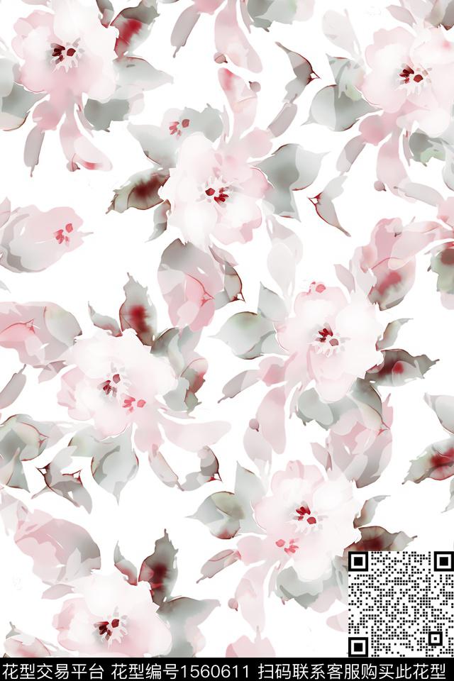 XZ5361.jpg - 1560611 - 小清新 水彩 花卉 - 数码印花花型 － 女装花型设计 － 瓦栏