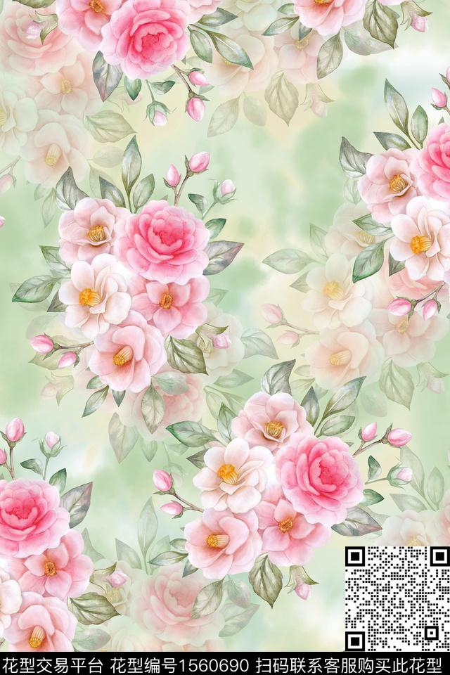 XZ5367.jpg - 1560690 - 水彩 花卉 影花 - 数码印花花型 － 女装花型设计 － 瓦栏