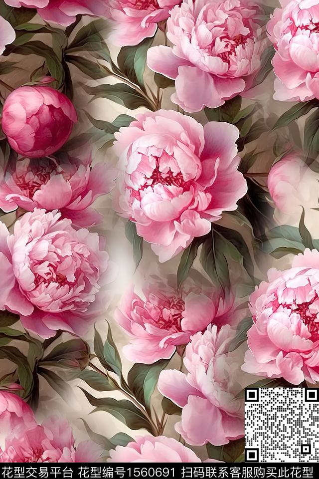 XZ5368.jpg - 1560691 - 水彩 花卉 拼凑 - 数码印花花型 － 女装花型设计 － 瓦栏