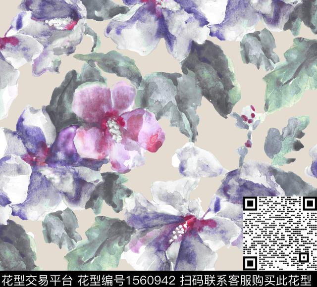 AM16R172 pat va.jpg - 1560942 - 绿植树叶 水彩 花卉 - 数码印花花型 － 女装花型设计 － 瓦栏