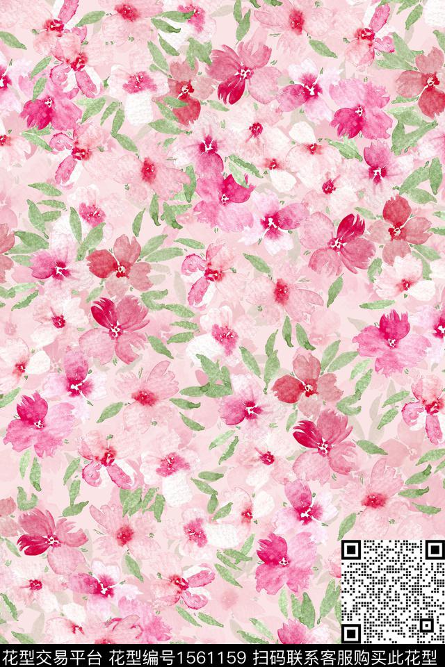 XZ5374.jpg - 1561159 - 花卉 水彩 满版散花 - 数码印花花型 － 女装花型设计 － 瓦栏