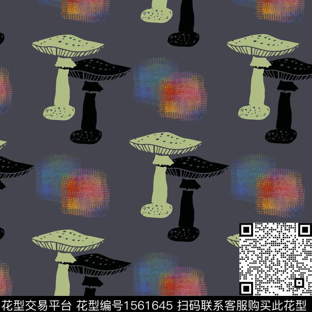 四方连续花型.jpg - 1561645 - 蘑菇 布纹 剪影 - 数码印花花型 － 女装花型设计 － 瓦栏