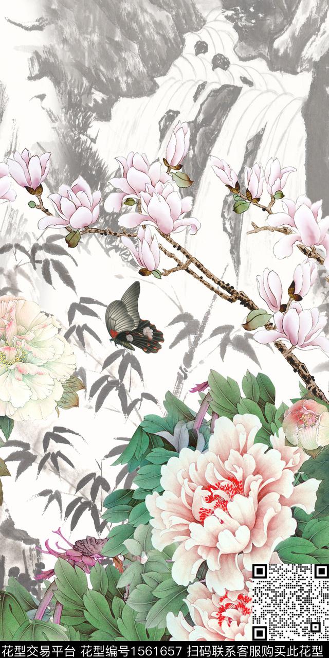 国画水墨定位.jpg - 1561657 - 水墨风 花卉 中国 - 数码印花花型 － 女装花型设计 － 瓦栏
