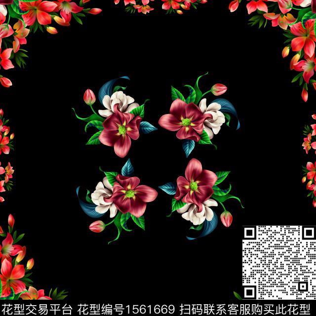 YAHE 13.jpg - 1561669 - 花卉 定位 方巾 - 数码印花花型 － 方巾花型设计 － 瓦栏