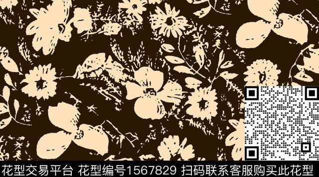 054-矢量小花.jpg - 1567829 - 花卉 矢量 黑底花卉 - 传统印花花型 － 女装花型设计 － 瓦栏