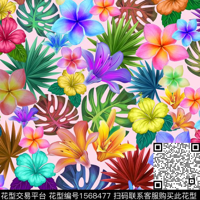 YH052401.jpg - 1568477 - 花卉 满版散花 热带 - 数码印花花型 － 女装花型设计 － 瓦栏
