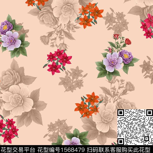 YH052403.jpg - 1568479 - 花卉 影花 满版散花 - 数码印花花型 － 女装花型设计 － 瓦栏