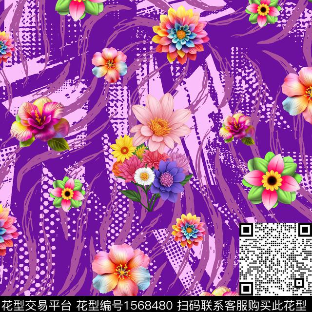 YH052404.jpg - 1568480 - 几何 底纹 花卉 - 数码印花花型 － 女装花型设计 － 瓦栏