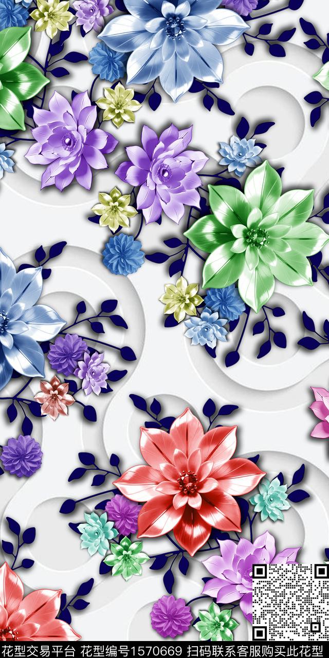 YH05240015.jpg - 1570669 - 花卉 立体花卉 底纹 - 数码印花花型 － 女装花型设计 － 瓦栏