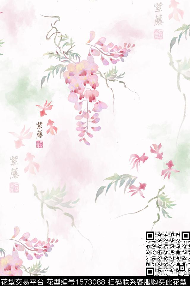 240527002.jpg - 1573088 - 水彩花卉 金鱼 底纹 - 数码印花花型 － 女装花型设计 － 瓦栏