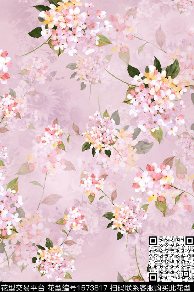 Xz5459.jpg - 1573817 - 水彩花卉 满版散花 影花 - 数码印花花型 － 女装花型设计 － 瓦栏